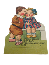 Vintage Valentine Card Whisper Secret Boy Girl Plaid Dress Red Cheeks He... - $7.99