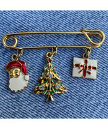 Avon Enamel Christmas Charm Pin Santa Tree &amp; Gift Happy Holidays 3 Gem S... - £7.74 GBP