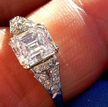 Earth mined Emerald cut Diamond Deco Engagement Ring Antique Platinum Solitaire - £9,343.81 GBP