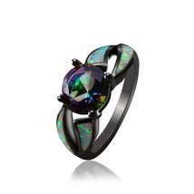 Fashion Jewelry Charm Women Fire Opal Band Ring Black Gold Colorful Zircon(6) - £10.43 GBP