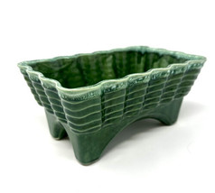 MCM Green w Aqua Accent Planter Pot RECTANGULAR Footed Cookson Pottery C... - $26.60