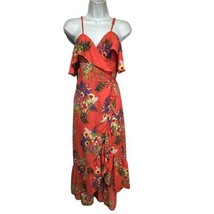 kaiya floral ruffle wrap high low Sleeveless V-neck Midi dress Size L - $39.59
