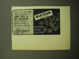 1958 London Records Ad - Mantovani the World&#39;s Favorite Love Songs - £14.60 GBP
