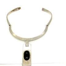 Vintage Sterling Sign JRZ Mexico Modernist Hinge Dangle Onyx Statement Necklace - £233.40 GBP