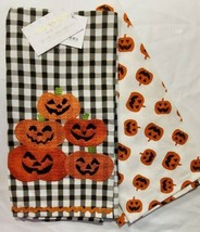 Isaac Mizrahi Pumpkins Halloween Kitchen Towels Buffalo Plaid Embroidered New - £19.74 GBP