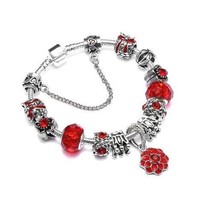 Awesome NEW European Charm Bracelet/Bangle RED Crystal/Bead Chain~Fashion Trend - £13.44 GBP