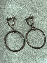 Vintage Sterling SIlver Marked Slightly Hammered Open Circle Dangle Screwback Ea - £13.55 GBP