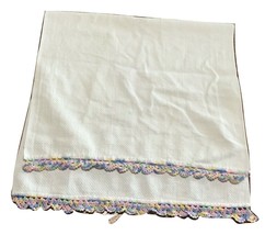 Vintage, Handmade Crocheted Edges Kitchen Towel With Colorful Edges - £5.45 GBP