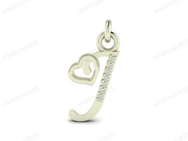 J Alphabet Diamond Stone Heart Shape Modern 925 Sterling Silver Handmade... - $35.00