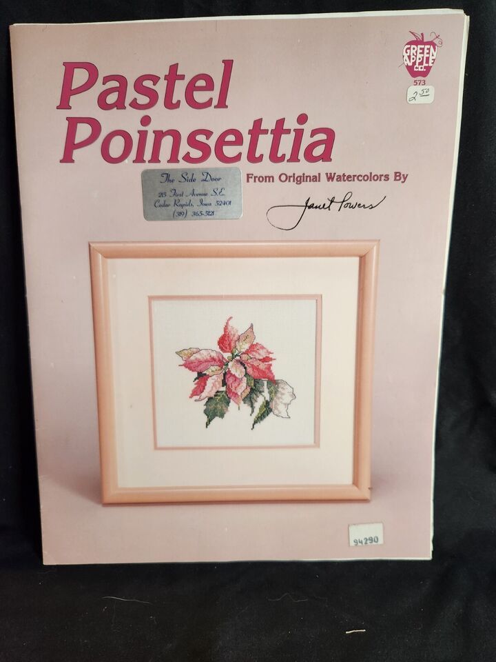 Janet Powers Pastel Poinsettia Cross Stitch Pattern (1987) Green Apple Co # 573 - $4.49