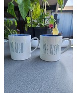 MRS RIGHT Large Letters BLUE Interior White 2-Coffee Mugs Cup 20fl oz - $241.22 MXN