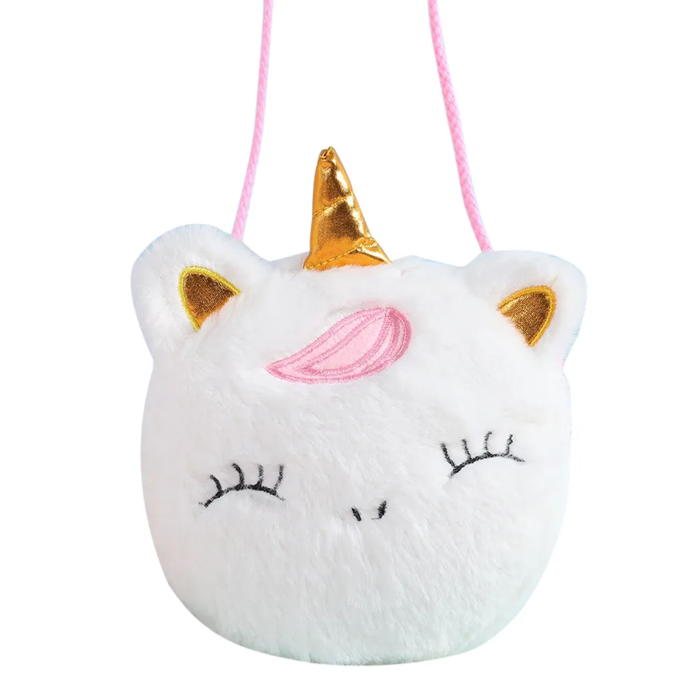 Cute Girls Crossbody Bag Kids Plush  Licorne Handbag  Girls Plush Stuffed Zipper - $89.33