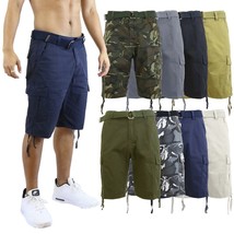 Mens Cargo Shorts Cotton Zip Button Belted Distressed Pockets Slim Fit Lounge - £12.77 GBP