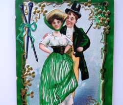 St Patricks Day Postcard Old Erin Gold Shamrocks Man Lady Ireland 1912 Series 3 - £11.65 GBP