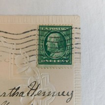 1909 Green Franklin One Cent Stamp CANCELLED Antique Embossed Easter Pos... - $9.75