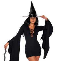 Witch Costume Set Mini Dress Bat Wing Flared Draped Long Sleeves Pointy Hat 5076 - £49.82 GBP