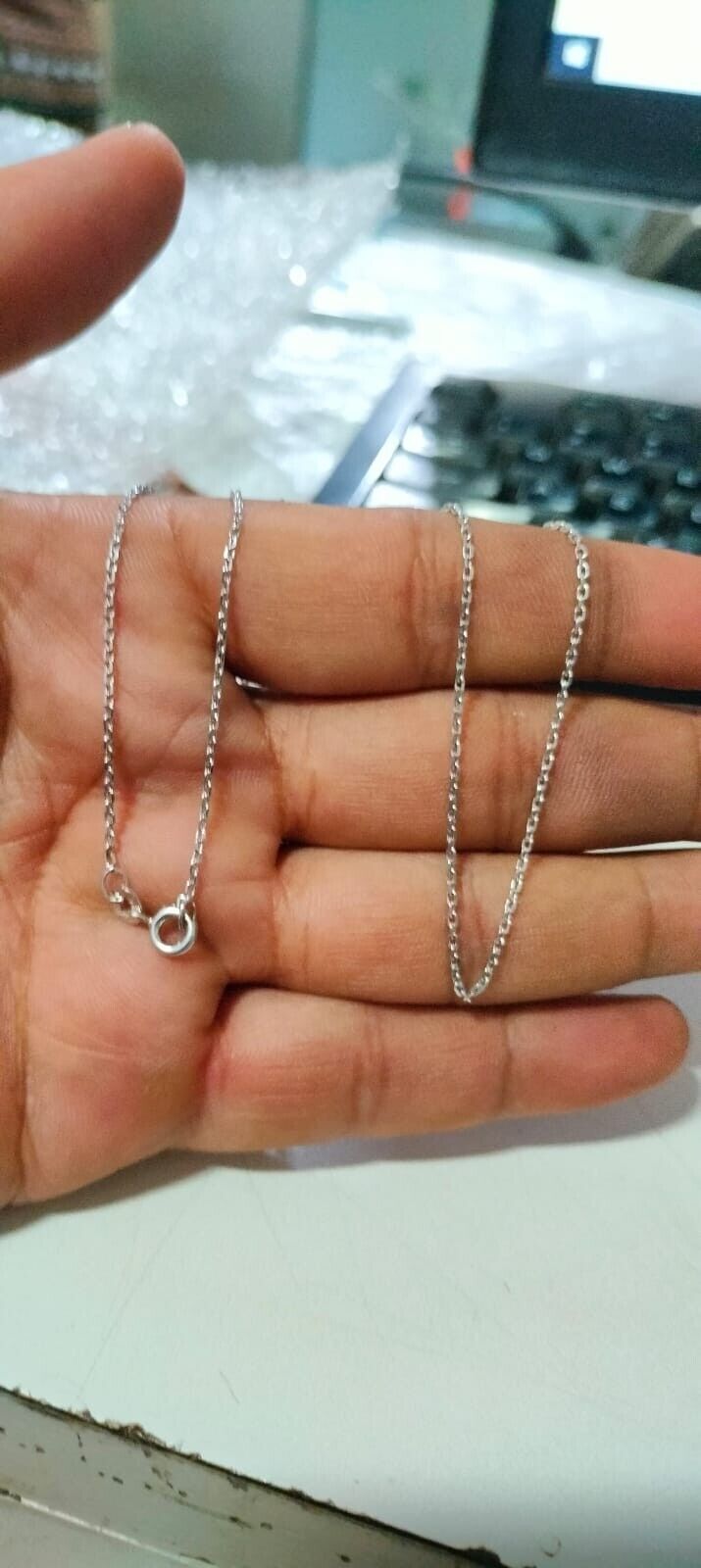 925 Sterling Silver 14K White Gold Plated 18 inch Cable Chain Gift - $10.09