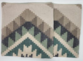 2 H&amp;M Southwestern 20x20 Throw Pillowcases Covers Light Beige Cotton - $24.75