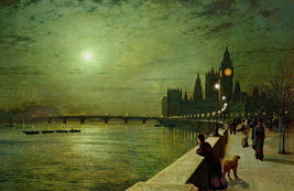 Art Giclee Printed Oil Painting Print Night at the Ld Thames Canvas - £8.12 GBP+