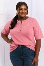 Heimish Made For You Full Size 1/4 Button Down Waffle Top in Coral - £19.39 GBP