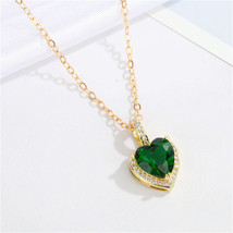 Green Crystal &amp; Cubic Zirconia Heart Pendant Necklace - £11.00 GBP