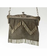 Vintage Argent Maille Porte-Monnaie Avec Flora Motif Sangles Et Franges - $11,589.56 MXN
