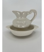 Vintage  Small White Porcelain Wash Bowl &amp; Pitcher Set Cottage Core Country - $35.02 CAD