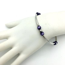 STERLING silver &amp; purple bead bracelet - Italy glass spring-core stretch... - £12.18 GBP