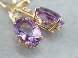 3.15Ct Oval Simulated Purple Amethyst Drop Earrings Yellow Gold-Plated Silver - £102.69 GBP