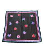 Vintage Italian Floral Scarf Black Pink Purple Roses Border Print 30” Square - $16.20