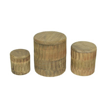Set of 3 Hand Carved Wooden Canister Decorative Storage Container Kitche... - $37.55
