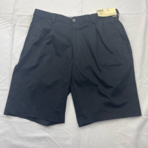 Haggar Mens Premium Khaki Chino Shorts Black Pleated Mid Rise Non Iron 34 New - £14.68 GBP
