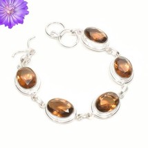 Natural Smokey Quartz Gemstone Chain Bracelet 925 Sterling Silver For Women - £8.42 GBP