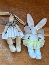 Lot of Cream Felt &amp; Tan Fabric Stuffed Easter Bunny Rabbit Tree Ornaments – the - £7.58 GBP