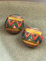 Turquoise Pink Yellow &amp; Gilt Painted Wood Southwest Domed Round Post Ear... - £7.44 GBP