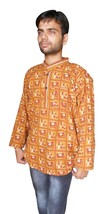 Indian Summer Cloth New Fashion Men Kurta T-Shirt Cotton Shirt Printed  - £31.89 GBP