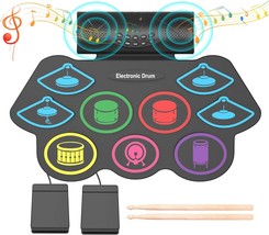 Momkhx Electronic Drum Set, 9 Pads Roll-Up Drum Practice Drum Pad Kit, V... - £61.31 GBP