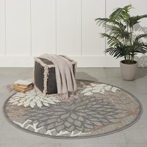 Nourison Aloha Indoor/Outdoor Area Rug 5&#39;3&quot;, Natural, round Tropical Botanical E - £71.21 GBP