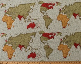 Cotton World Maps Countries Continents Travel Fabric Print by the Yard D684.61 - £9.78 GBP