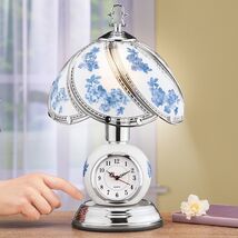 3-Way Touch Table Lamp Analog Clock Floral Glass Shade Lighting Home Dec... - $55.43