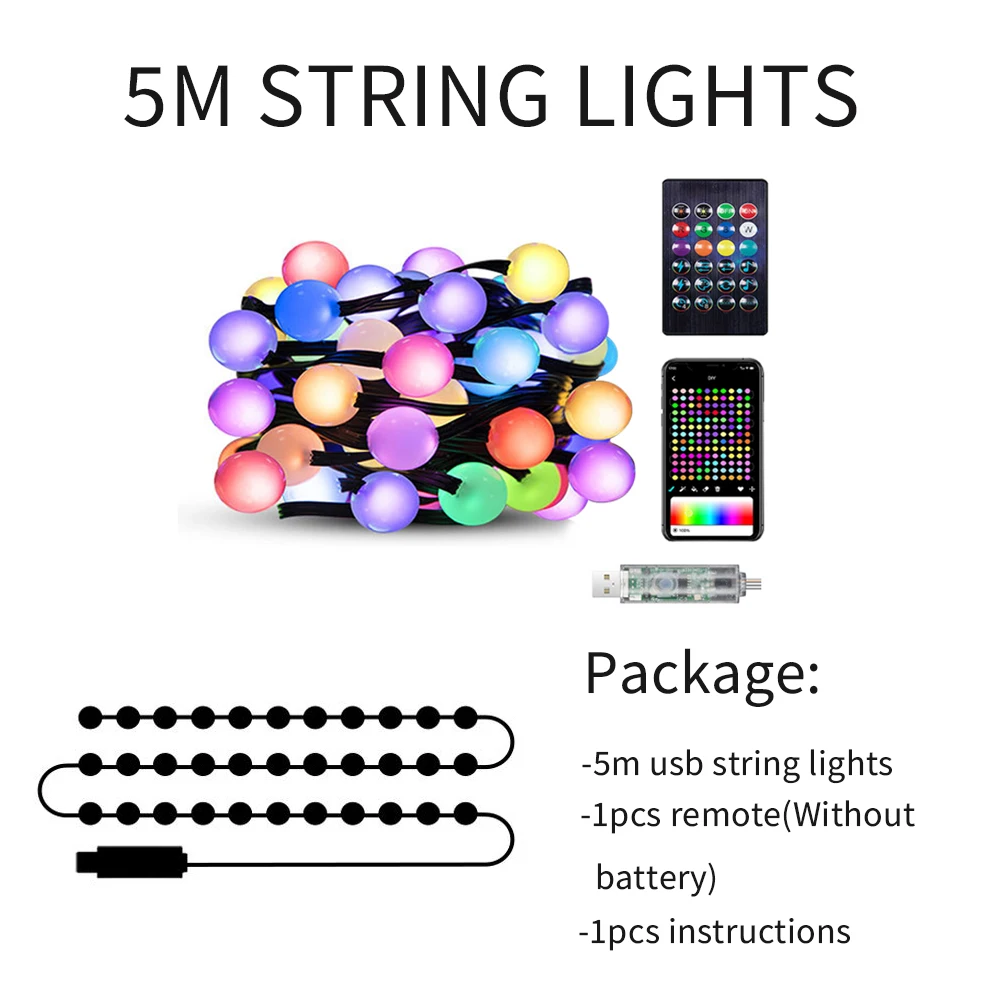 APP Smart LED String Lights USB 5V Remote Point Control Waterproof Ball ... - £147.85 GBP