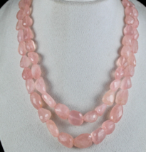 Natural Rose Quartz Tumble Cabochon 2 Line 889 Cts Beads Gemstone Necklace - £255.78 GBP