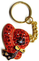 Red Hat Dazzle Keychain Keyring Purse Bag Coat Zipper Auto Bling Gold Tone - £13.28 GBP