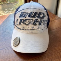 Bud Light Hat Cap Bottle Opener Back Strap Adult One Size White Blue Mens OS VTG - £17.14 GBP