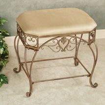 Modern Glam Silver Vanity Stool - Faux Leather Tufted Bedroom Seat - $127.99