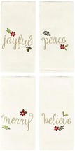 Christmas Fingertip Towels Set of 4 Embroidered Joyful Peace Merry Believe 11x18 - £38.28 GBP