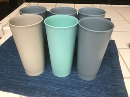 714A~ Lot x6 Tupperware Vintage Tumblers Glasses Cups stackable 16 oz Blue Grey - £14.39 GBP