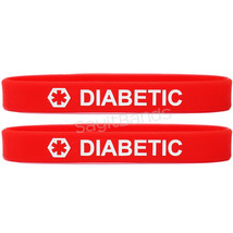 2 (two) DIABETIC Red Wristbands - Medical Alert Silicone Bracelets - €8,46 EUR