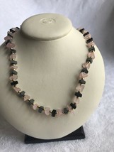 Hematite rose Quartz Necklace  costume jewelry 32 inch screw clasp - £15.56 GBP