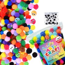 400 Pcs 1 inch 300 Multicolored Large Pom Poms Arts and Crafts with 100 ... - $24.80